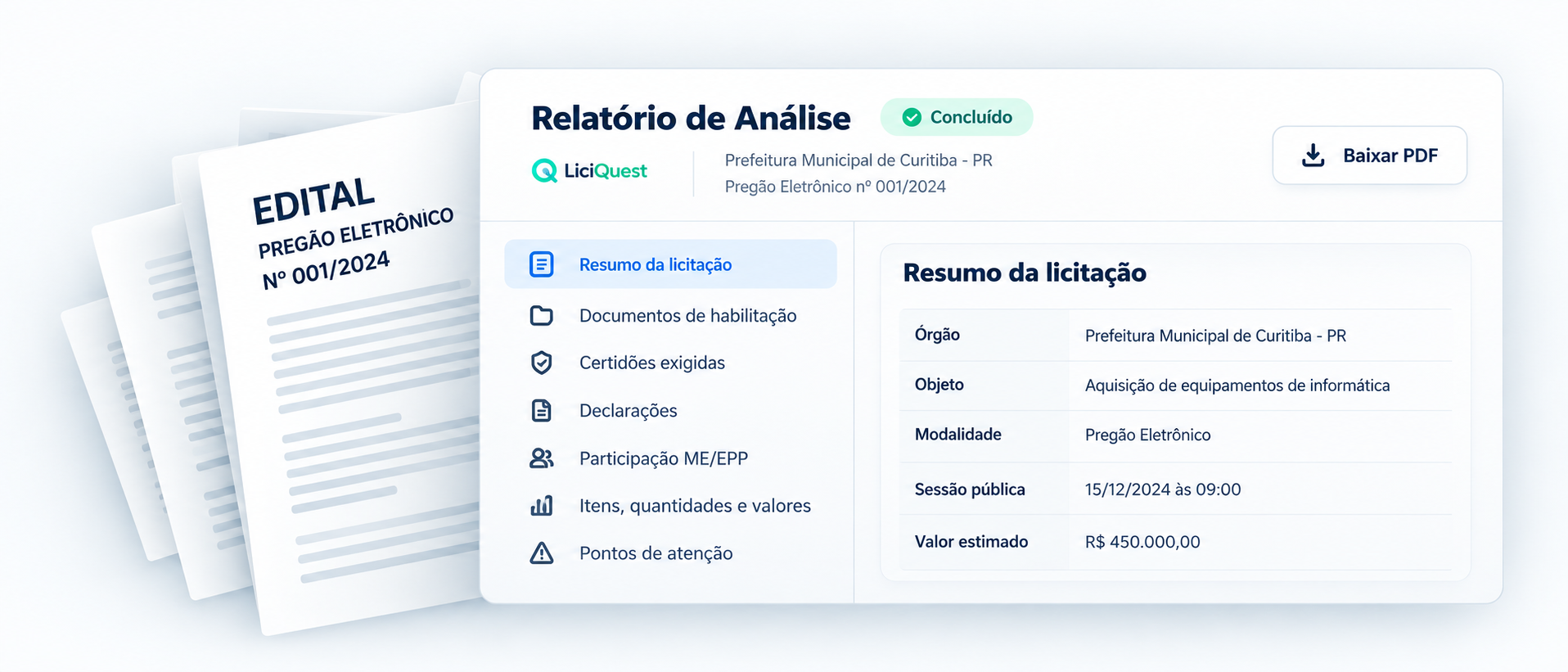 Relatório de análise de edital do LiciQuest