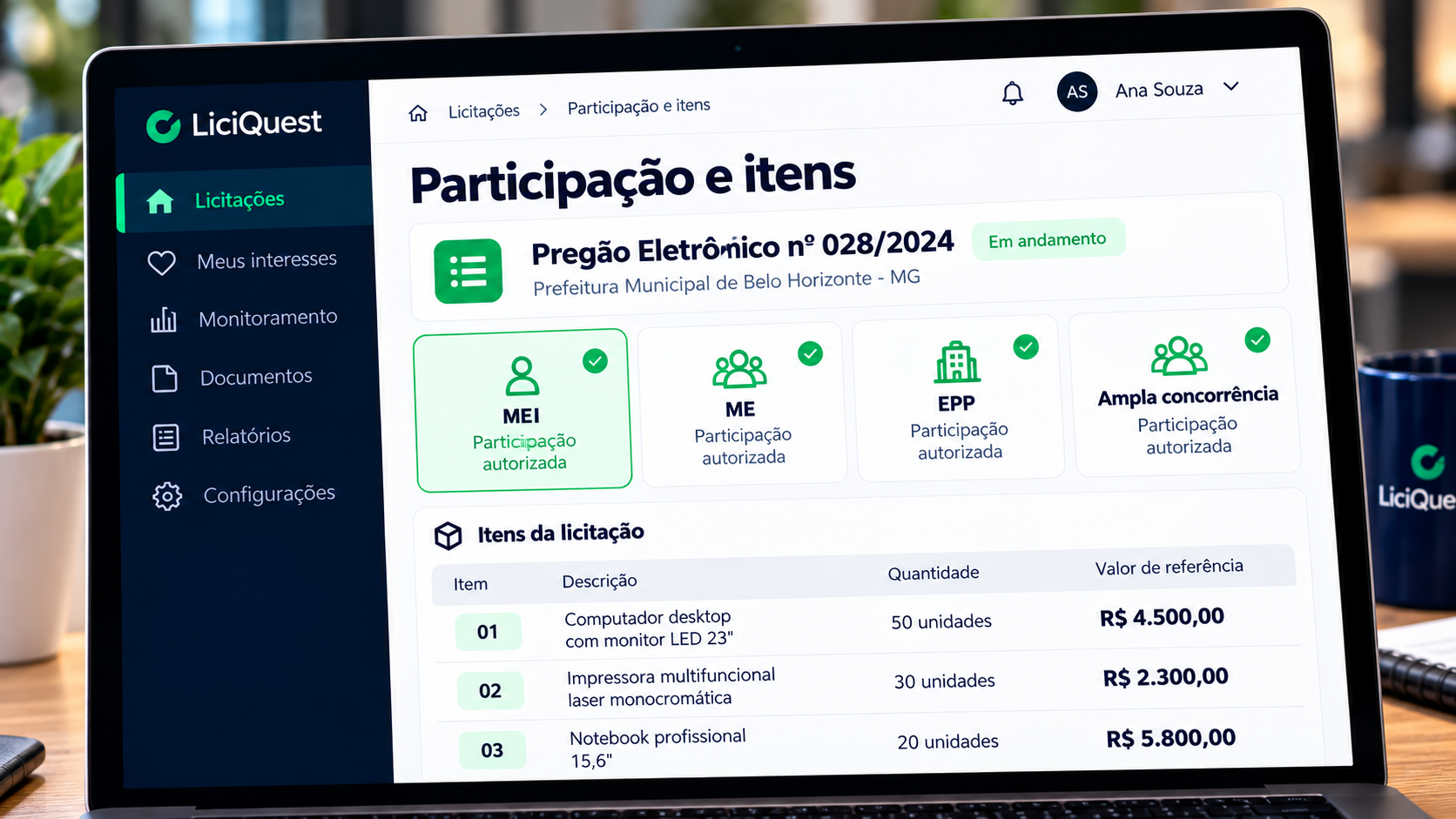 Participação e itens no LiciQuest