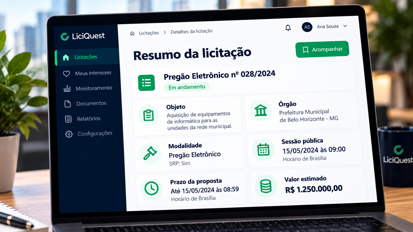 Resumo da licitação no LiciQuest